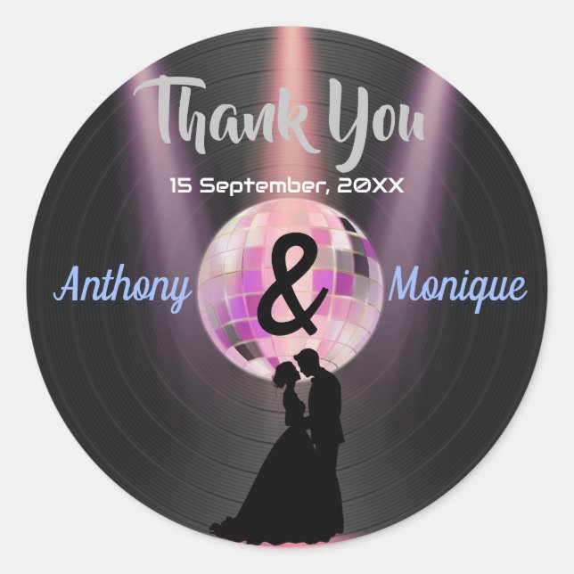 Customisable Disco Wedding Classic Round Sticker (Front)