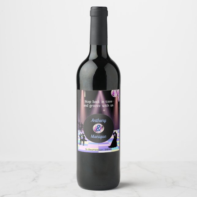 Customisable Disco Wedding Wine Label (Front)