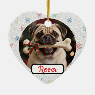Customisable Dog And Bone Pet Heart Christmas Ceramic Tree Decoration
