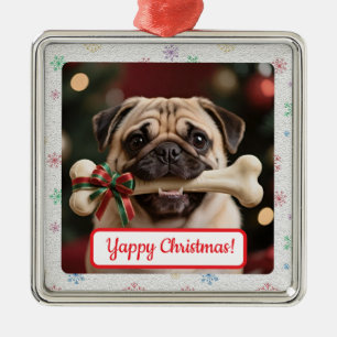 Customisable Dog And Bone Pet Owner's Square Xmas Metal Tree Decoration