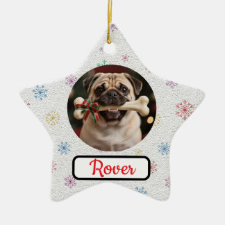 Customisable Dog And Bone Pet Star Christmas Ceramic Tree Decoration