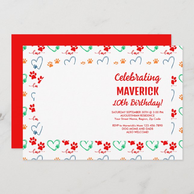 Customisable Dog Birthday Party Invitation (Front/Back)