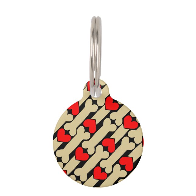 Customisable Dog Bone Hearts Pet Tag (Front)