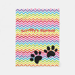 Customisable Dog Name Rainbow Chevron Paw Print Fleece Blanket
