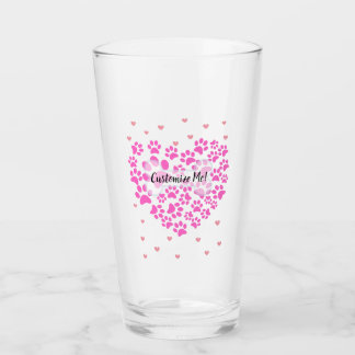 Customisable Dog Paw Heart Pint Glass