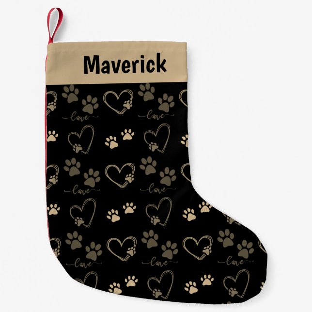 Customisable DOG PAW PRINTS and LOVE HEARTS Small Christmas Stocking (Front)