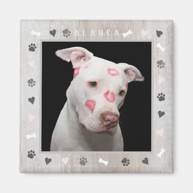 Customisable Dog Photo and Personalise Name Rustic Magnet (Front)