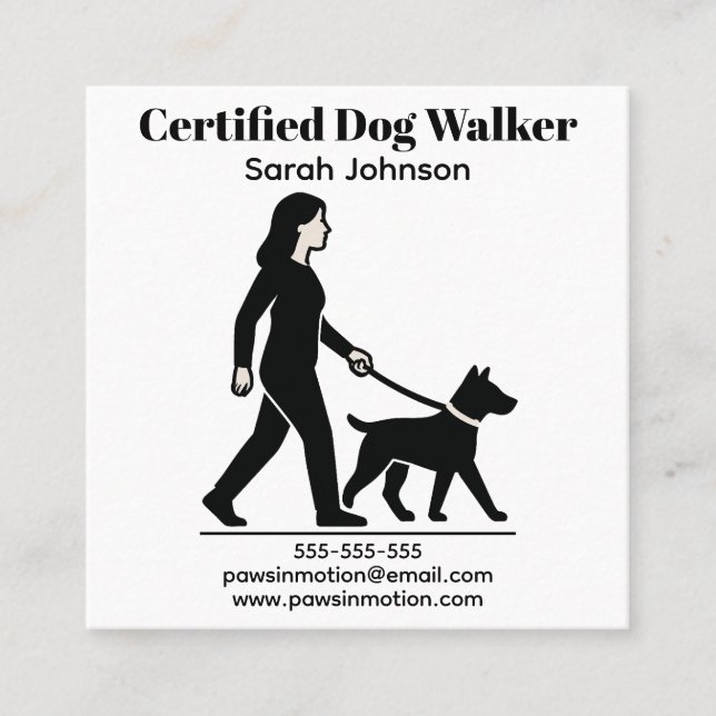 Customisable Dog Walker Minimalist Logo Square Business Card (Front)