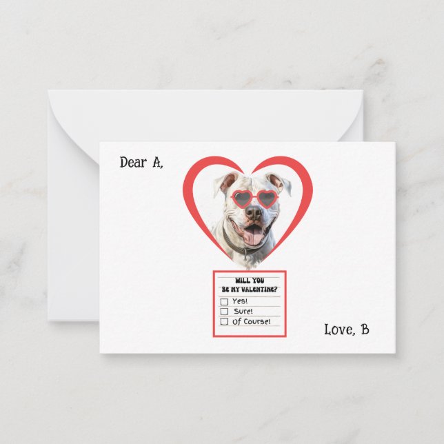 Customisable Dogo Argentino  Valentine Note  Card (Front)
