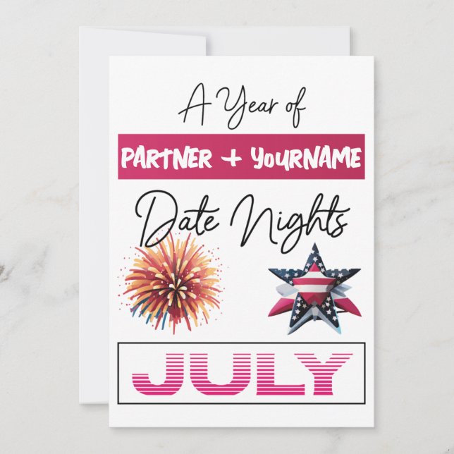 Customisable double-sided note card for July (Front)