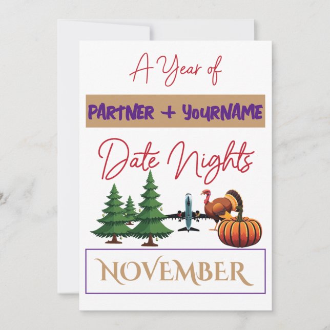 Customisable double-sided note card for November (Front)