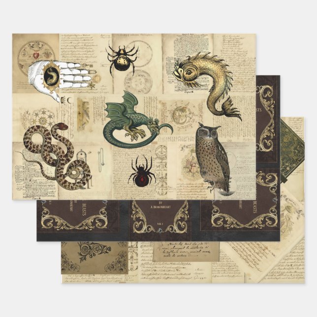 Customisable Dragon Magical Beasts Grimoire  Wrapping Paper Sheet (Set)