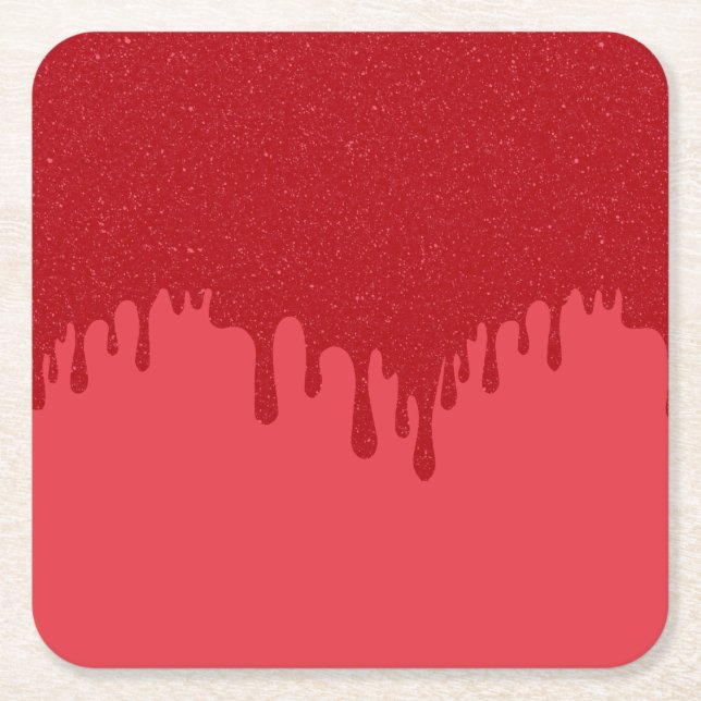 Customisable Drip Texture Tomato Red Paper Coaster (Front)