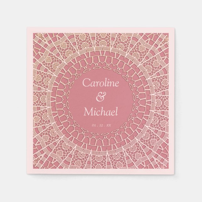 Customisable Dusty Pink Party Wedding Lace  Napkin (Front)