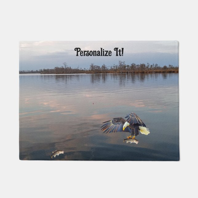 Customisable Eagle Bass Fishing at Sunset Doormat (Front)