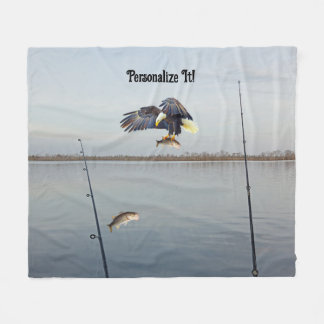 Customisable Eagle Stealing Bass Fishing Fleece Blanket