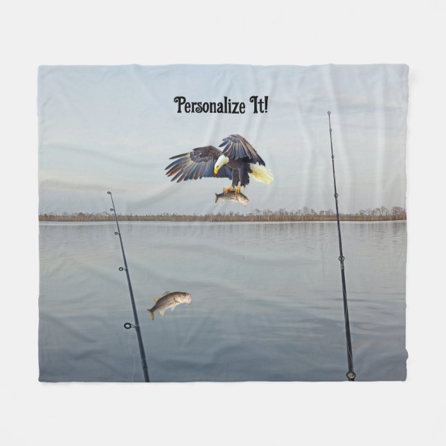 Customisable Eagle Stealing Bass Fishing Fleece Blanket (Front (Horizontal))