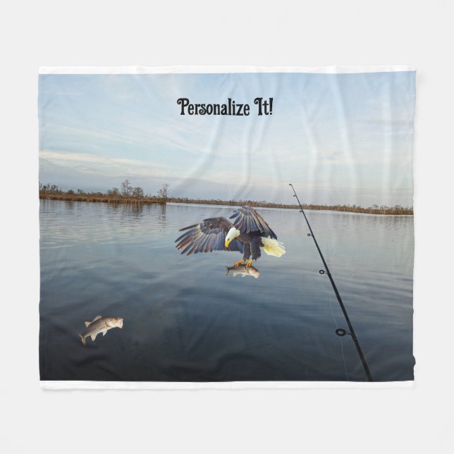 Customisable Eagle Stealing Bass Fishing Fleece Blanket (Front (Horizontal))