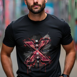 Customisable Edgy Graffiti Monogram Letter "X" T-Shirt