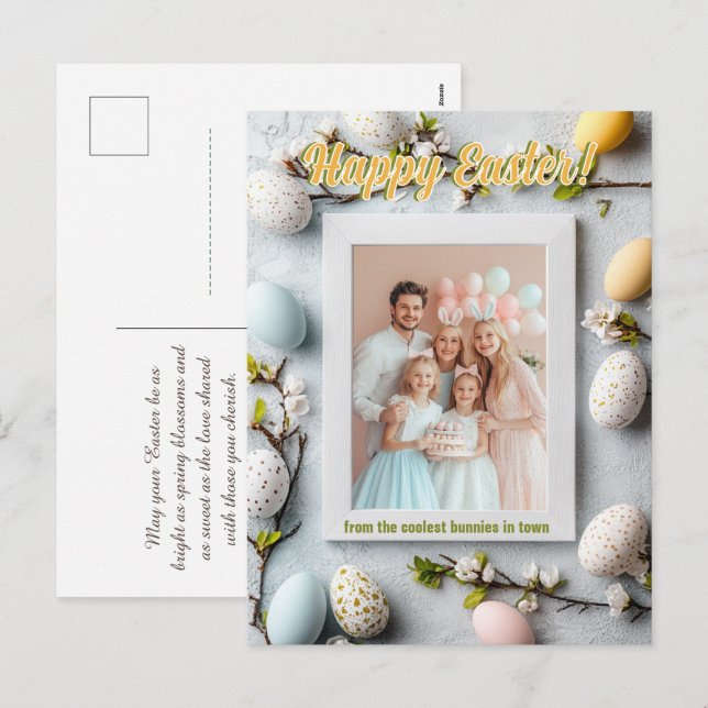 Customisable 🐇Egg-citing Easter Snapshot Holiday Postcard (Front/Back)