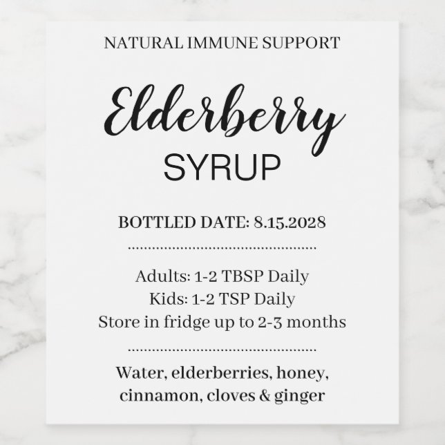 Customisable Elderberry Syrup Label ZEB_03b (Single Label)