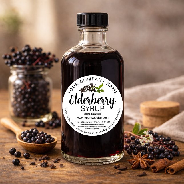 Customisable Elderberry Syrup Round Label ZEB007rd (Creator Uploaded)