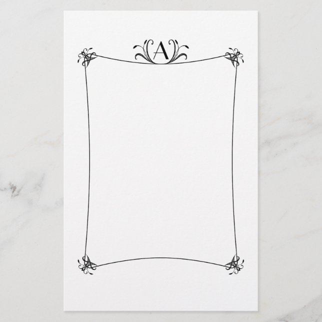 Customisable Elegant Border With Monogram Stationery (Front)