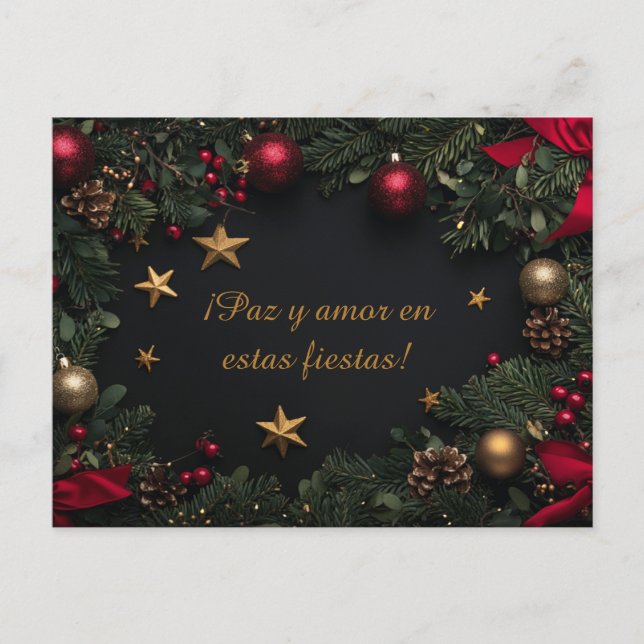 Customisable Elegant Christmas Card with Wreath (Front)