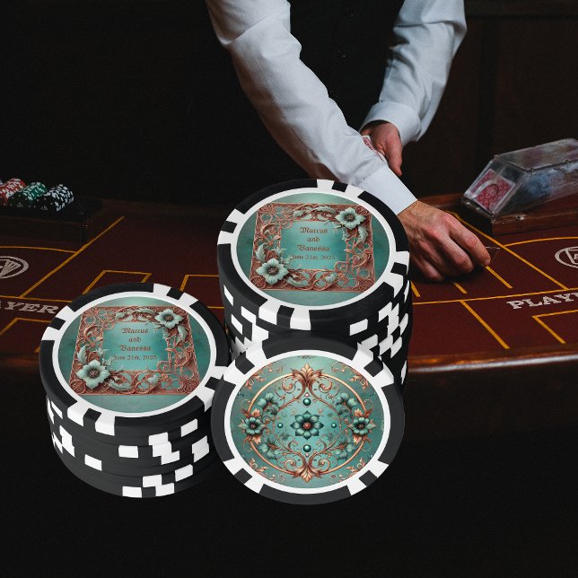 Customisable Elegant Copper Turquoise Frame  Poker Chips (Creator Uploaded)