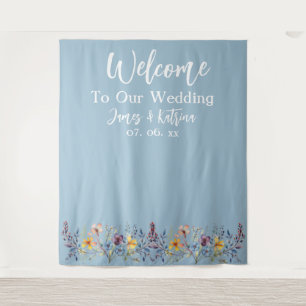  Customisable Elegant Dusty Blue Wedding Backdrop Tapestry