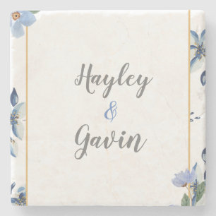 Customisable Elegant English Watercolor wedding Stone Coaster