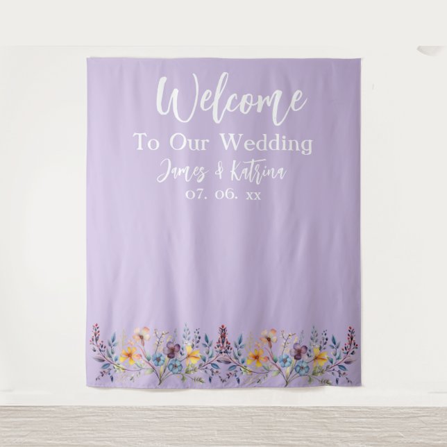  Customisable Elegant Lavender Wedding Backdrop Tapestry (Front)