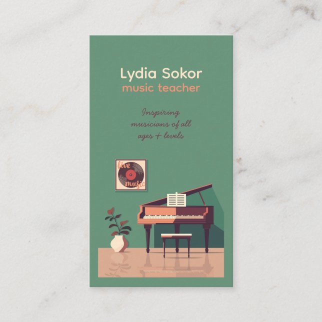 Customisable Elegant Music Teacher Business Card (Front)