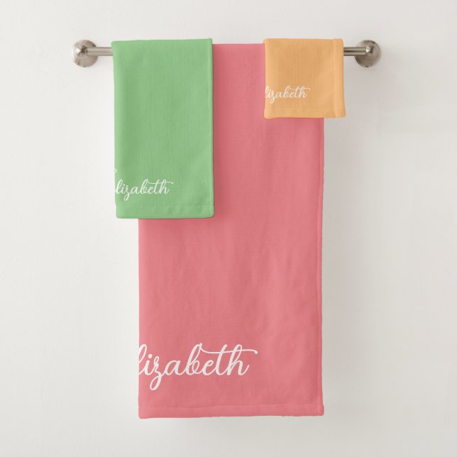 Customisable Elegant Trendy Colours Script Name Bath Towel Set (Insitu)
