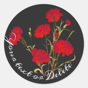 Customisable Elegant Vintage Floral Red Carnation Classic Round Sticker