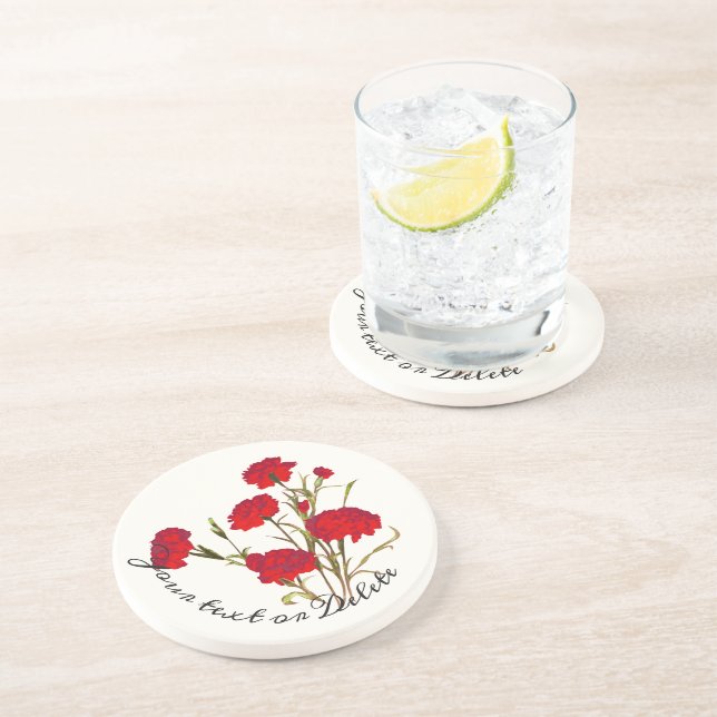 Customisable Elegant Vintage Floral Red Carnation Coaster (Side)