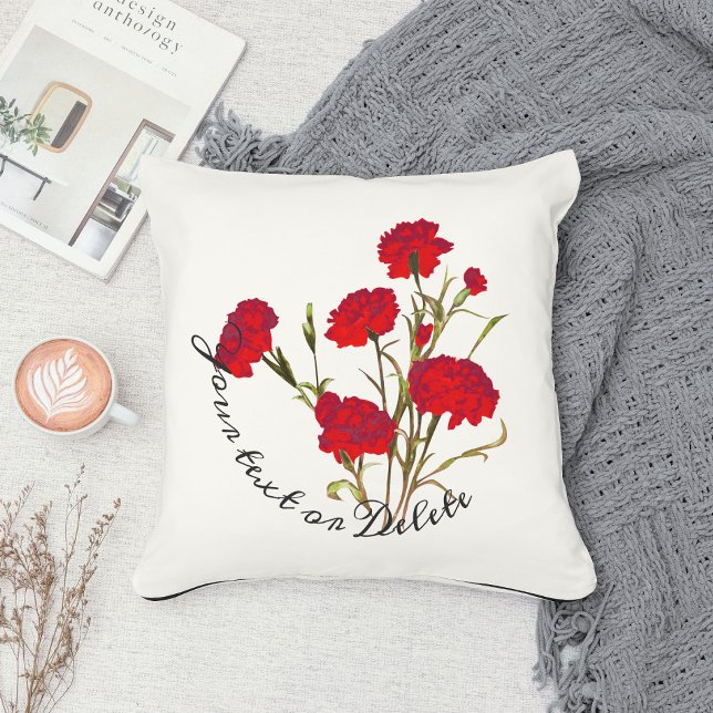 Customisable Elegant Vintage Floral Red Carnation Cushion (Creator Uploaded)