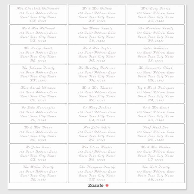 Customisable Elegant Wedding Guest Address Labels (Sheet)