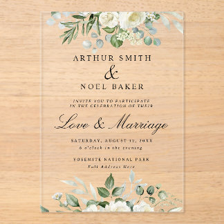 Customisable Elegant White Floral Wedding  Acrylic Invitations