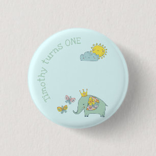 Customisable Elephant and Butterflies Birthday 3 Cm Round Badge