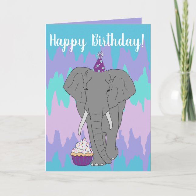 Customisable Elephant Birthday  Card (Front)