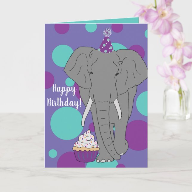 Customisable Elephant Birthday Card (Orchid)