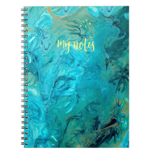 Customisable emerald blue faux marble trendy notebook
