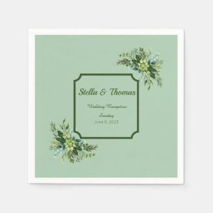 Customisable Emerald Green Flowers Wedding Napkins