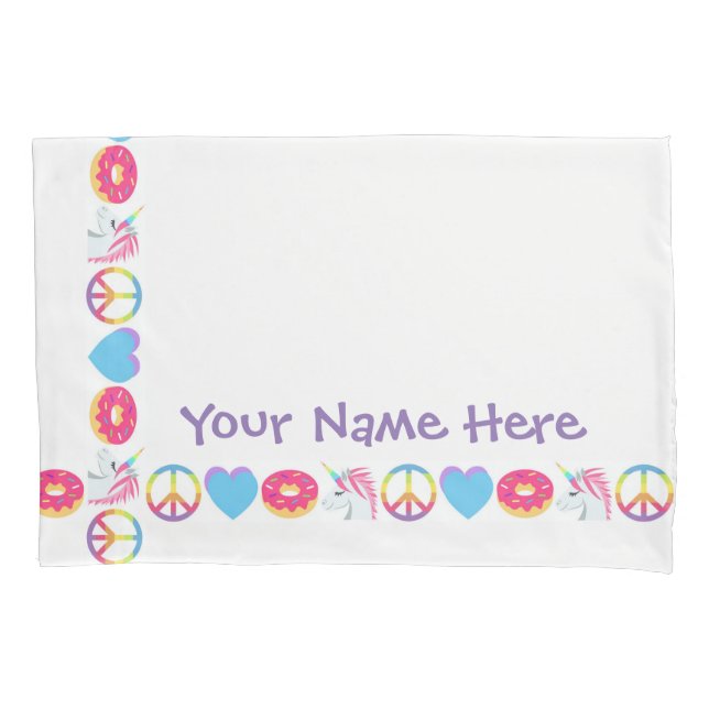 Customisable Emoji Pillow Case -Peace,Love,Unicorn (Front)