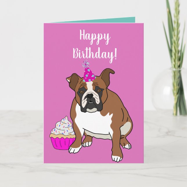 Customisable English Bulldog Birthday Card (Front)