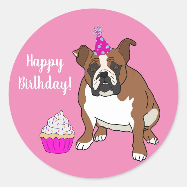 Customisable English Bulldog Birthday  Classic Rou Classic Round Sticker (Front)