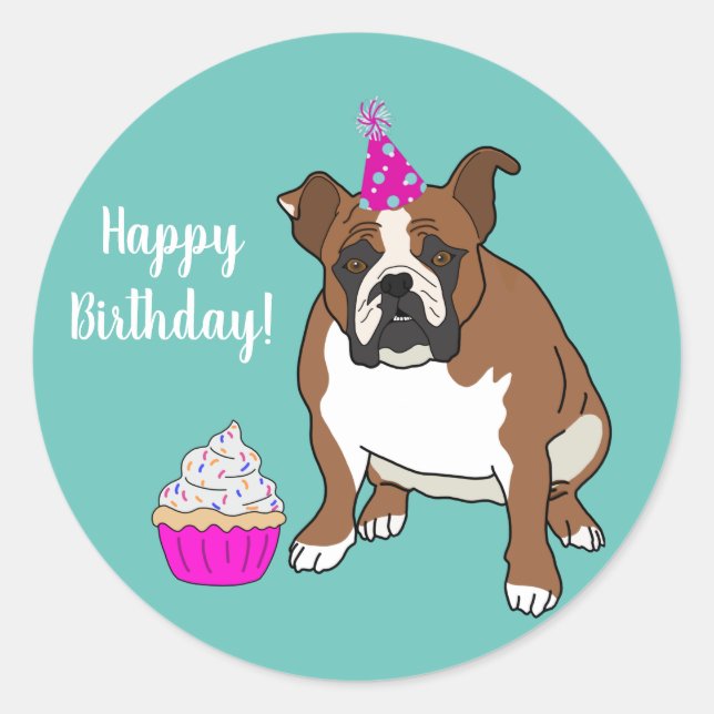 Customisable English Bulldog Birthday  Classic Round Sticker (Front)