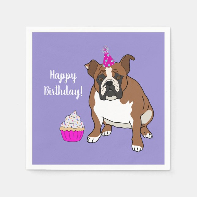 Customisable English Bulldog Birthday Napkins (Front)