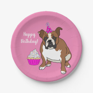 Customisable English Bulldog Birthday Paper Plate